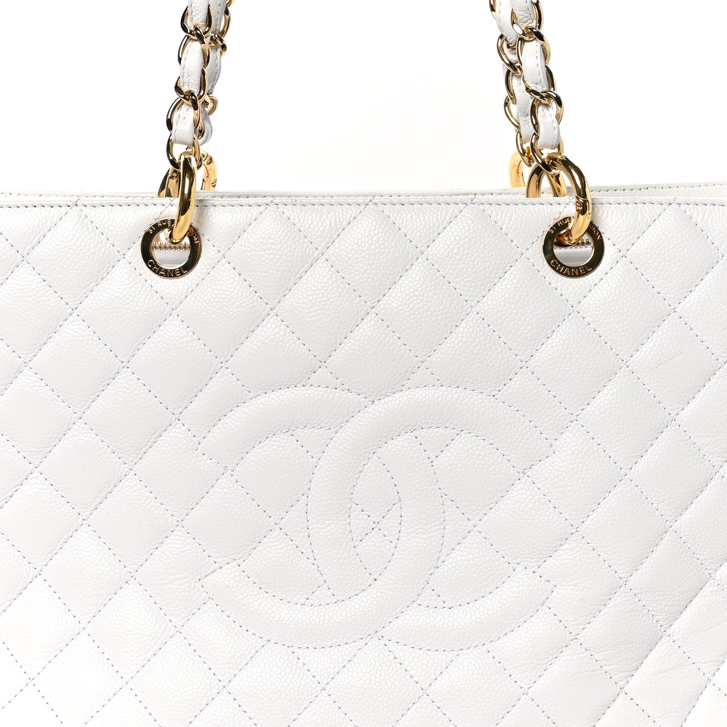 Caviar Quilted Grand Shopping Tote GST White