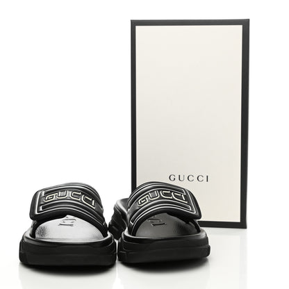 Gucci Nappa Grosgrain Logo Mens Velcro Chunky Slide Sandals 10 Black 8 of 8