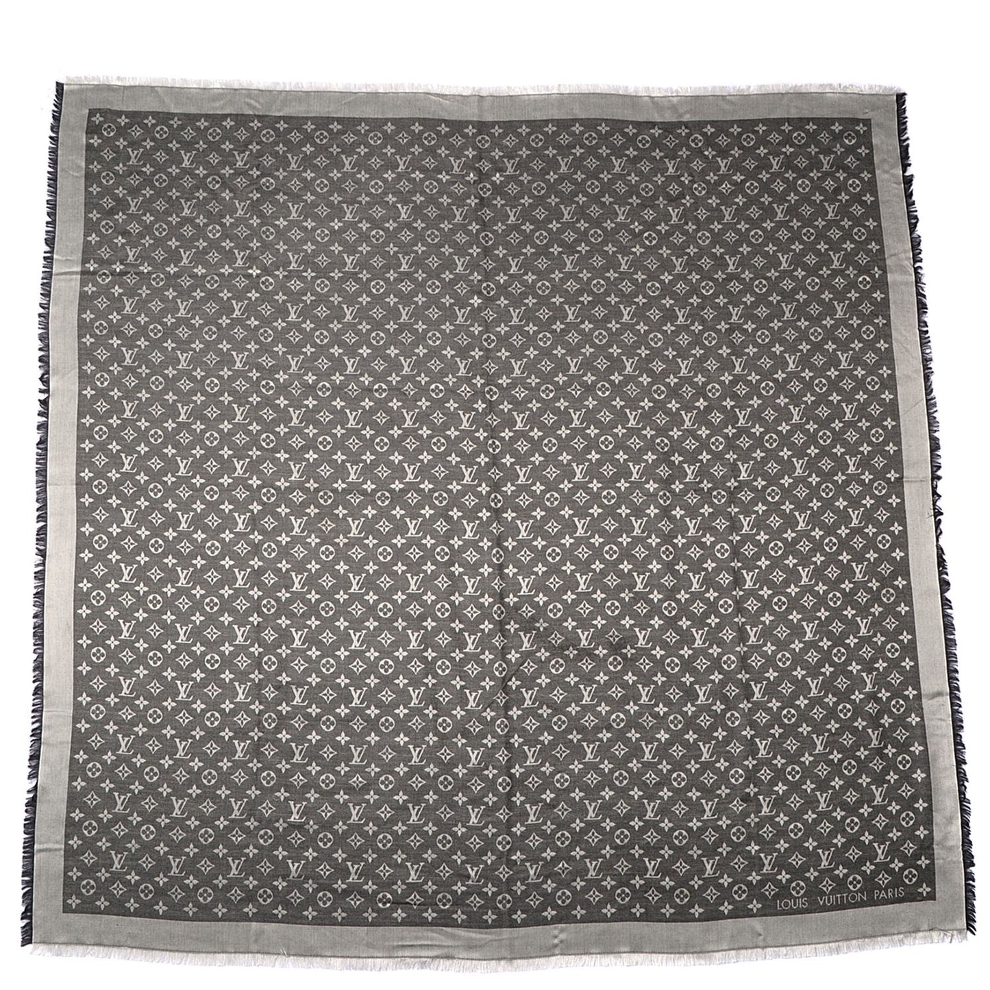 Wool Silk Monogram Denim Shawl Black