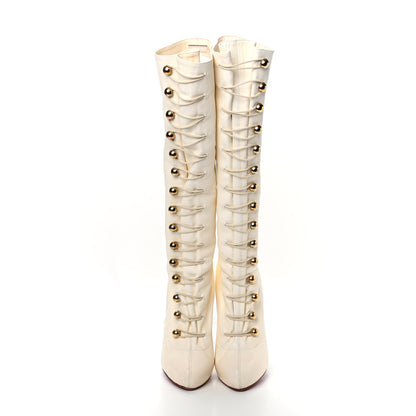 Christian Louboutin Calfskin Alta Fifre 120 Tall Boots 37 White 5 of 8