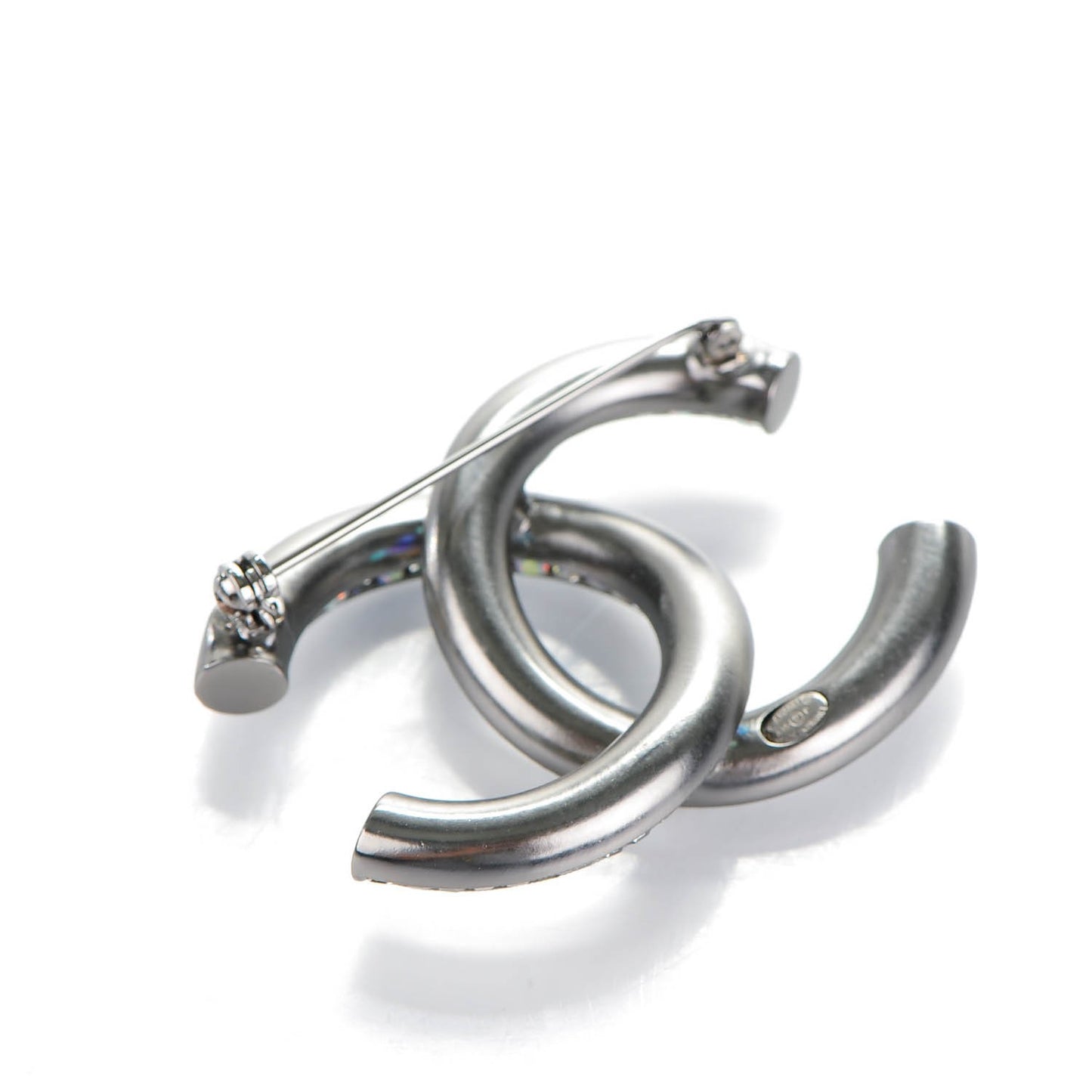 Baguette Crystal CC Brooch Silver Grey