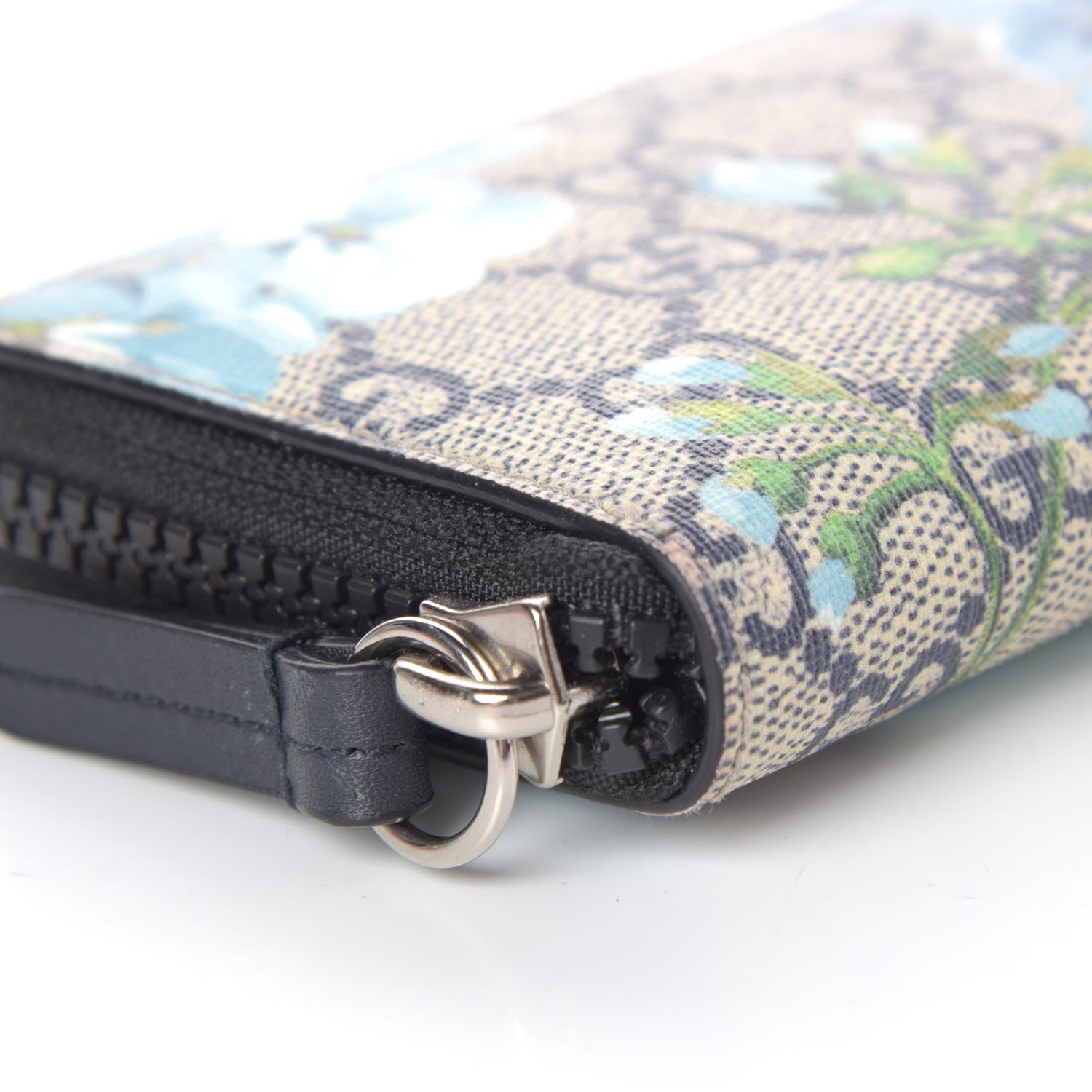Gucci GG Supreme Monogram Blooms Zip Around Card Case Wallet Beige Blue Navy 7 of 10