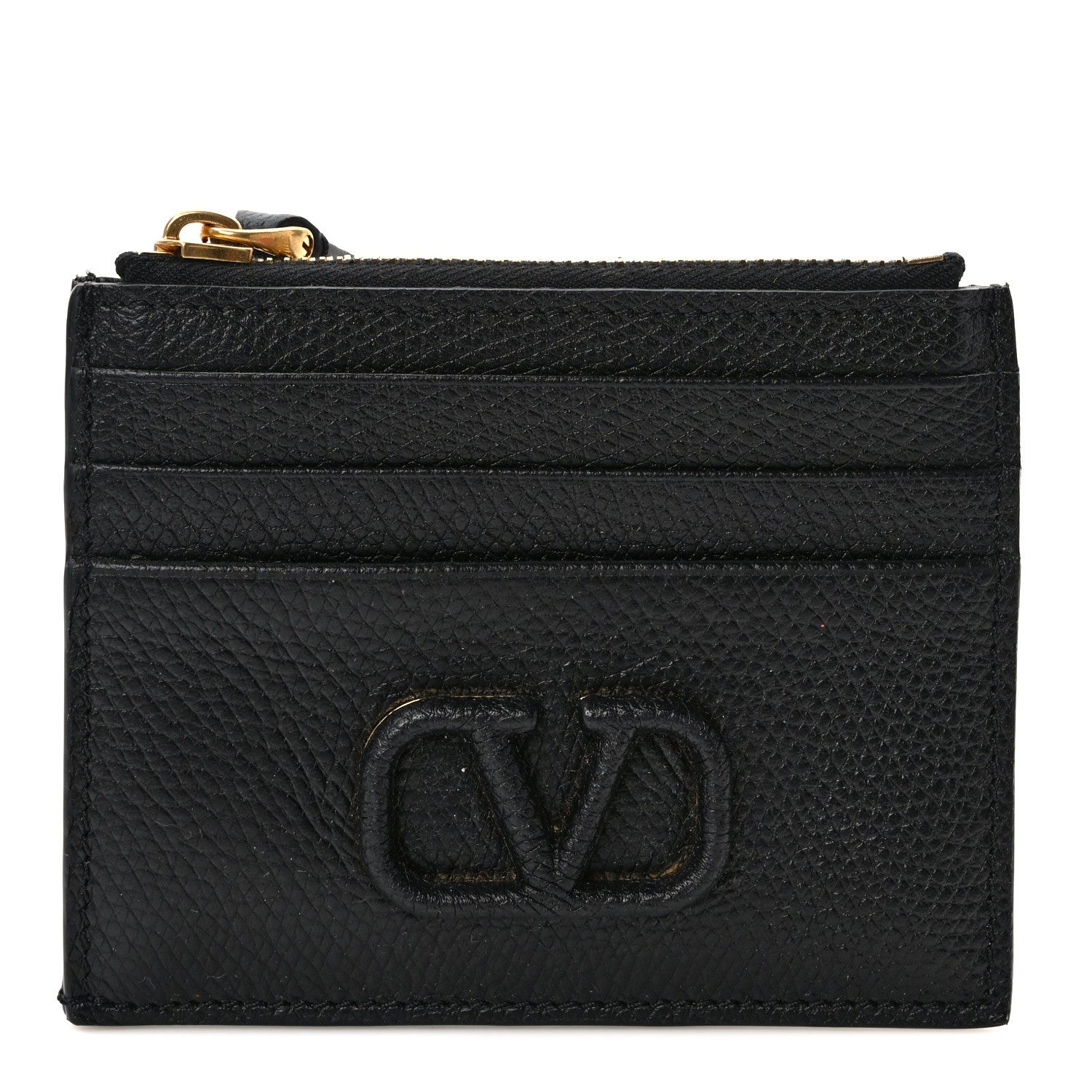 Valentino Garavani Grained Calfskin VLogo Coin Case Card Holder Black 1 of 7