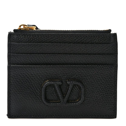 Valentino Garavani Grained Calfskin VLogo Coin Case Card Holder Black 1 of 7
