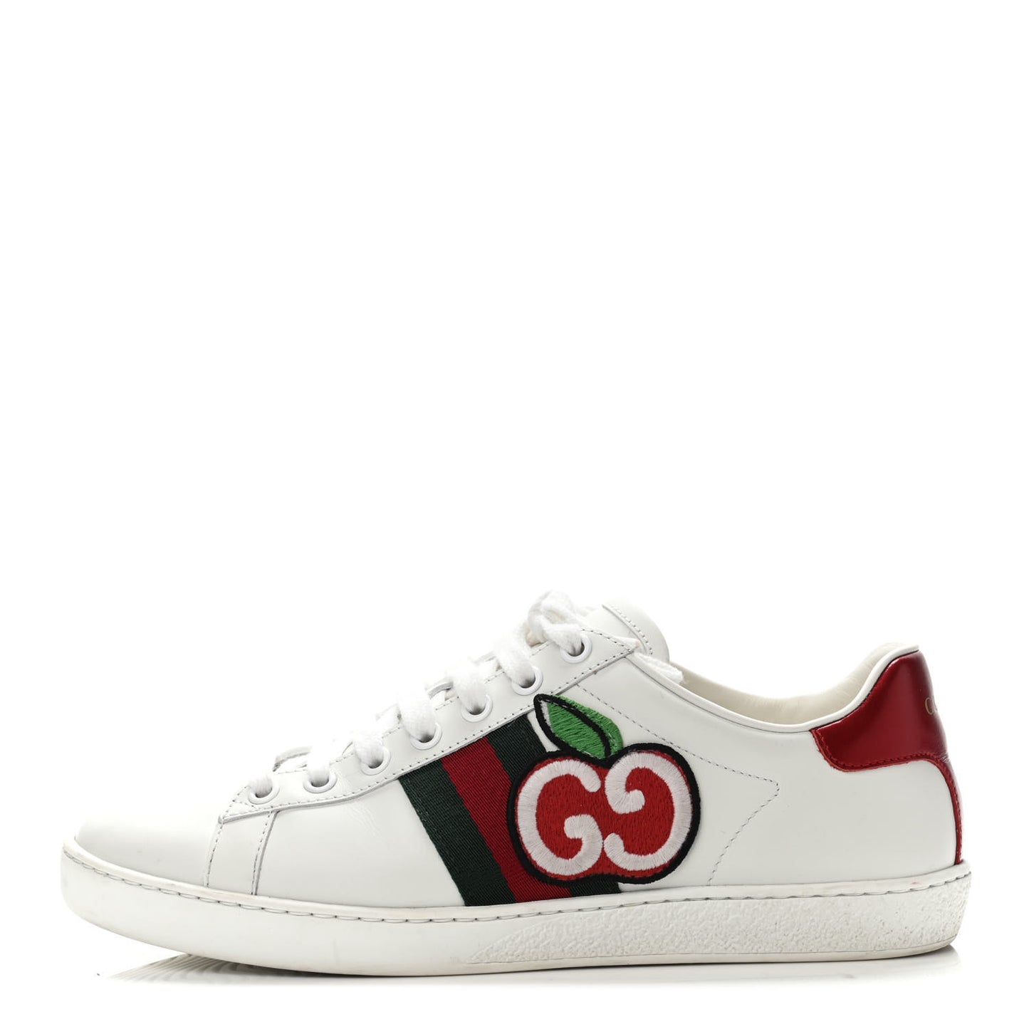 Calfskin Web GG Apple Embroidered Womens Ace Sneakers 37 White