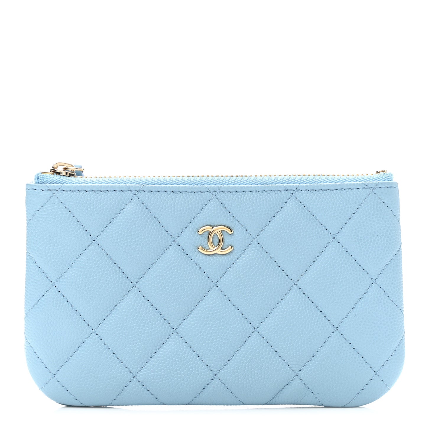 Caviar Quilted Small Cosmetic Case Light Blue