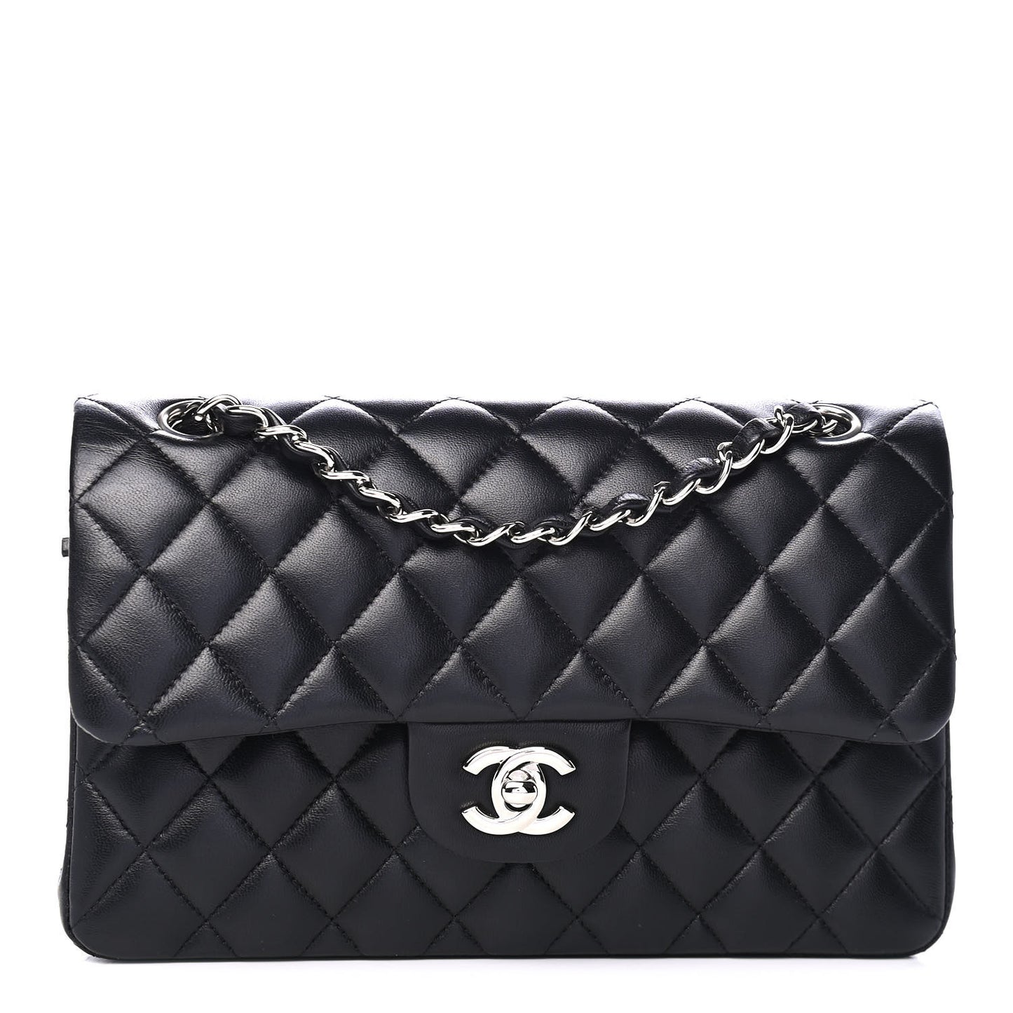 Lambskin Quilted Small Double Flap Black