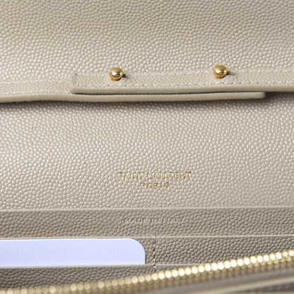 Saint Laurent Grain De Poudre Matelasse Chevron Monogram Chain Wallet Dark Beige 8 of 11