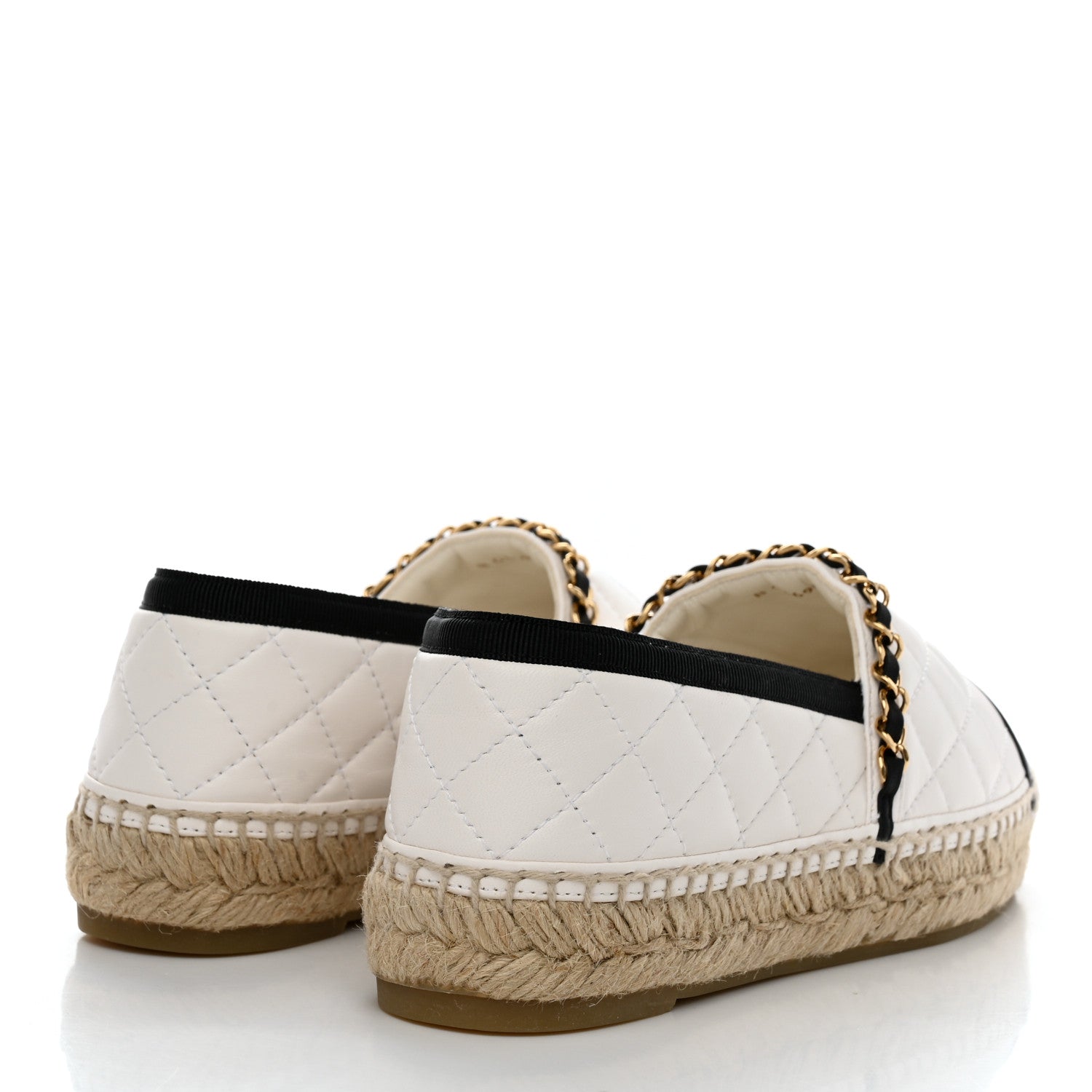 Chanel Lambskin Grosgrain Quilted CC Chain Espadrilles 36 White Black 4 of 9