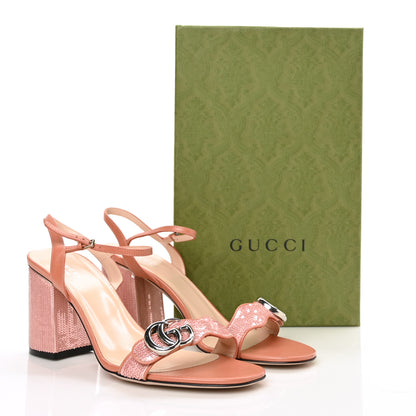Gucci Sequin Satin Malaga Kid GG Marmont Ankle Wrap 75mm Sandals 40.5 Antique Rose Rosa Pale Pink 8 of 8