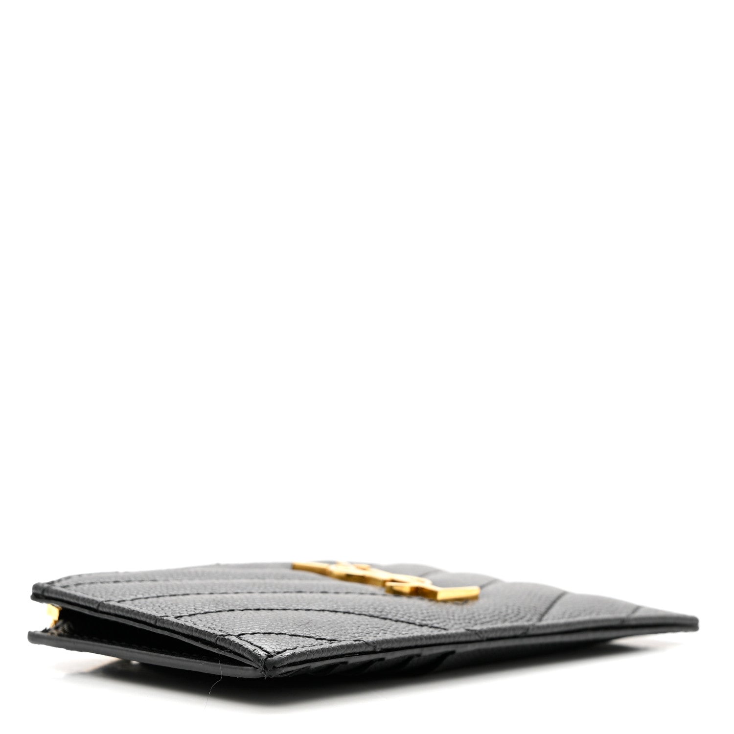 Saint Laurent Grain De Poudre Matelasse Chevron Monogram Fragments Zippered Card Case Black 3 of 6