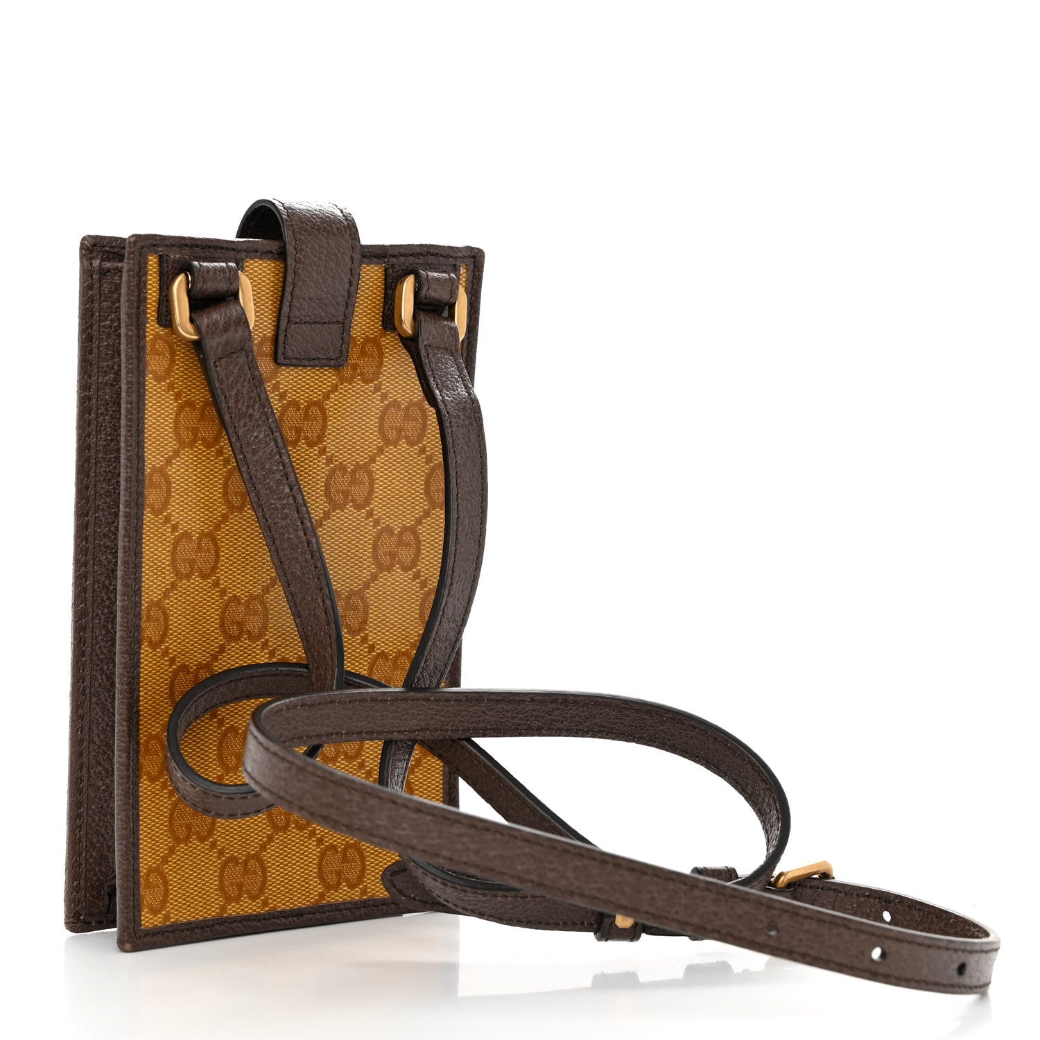 Gucci X ADIDAS Crystal Vintage Monogram Textured Dollar Calfskin Trefoil Logo Phone Crossbody Bag Mid Natural Nut Off White New Acero 3 of 10