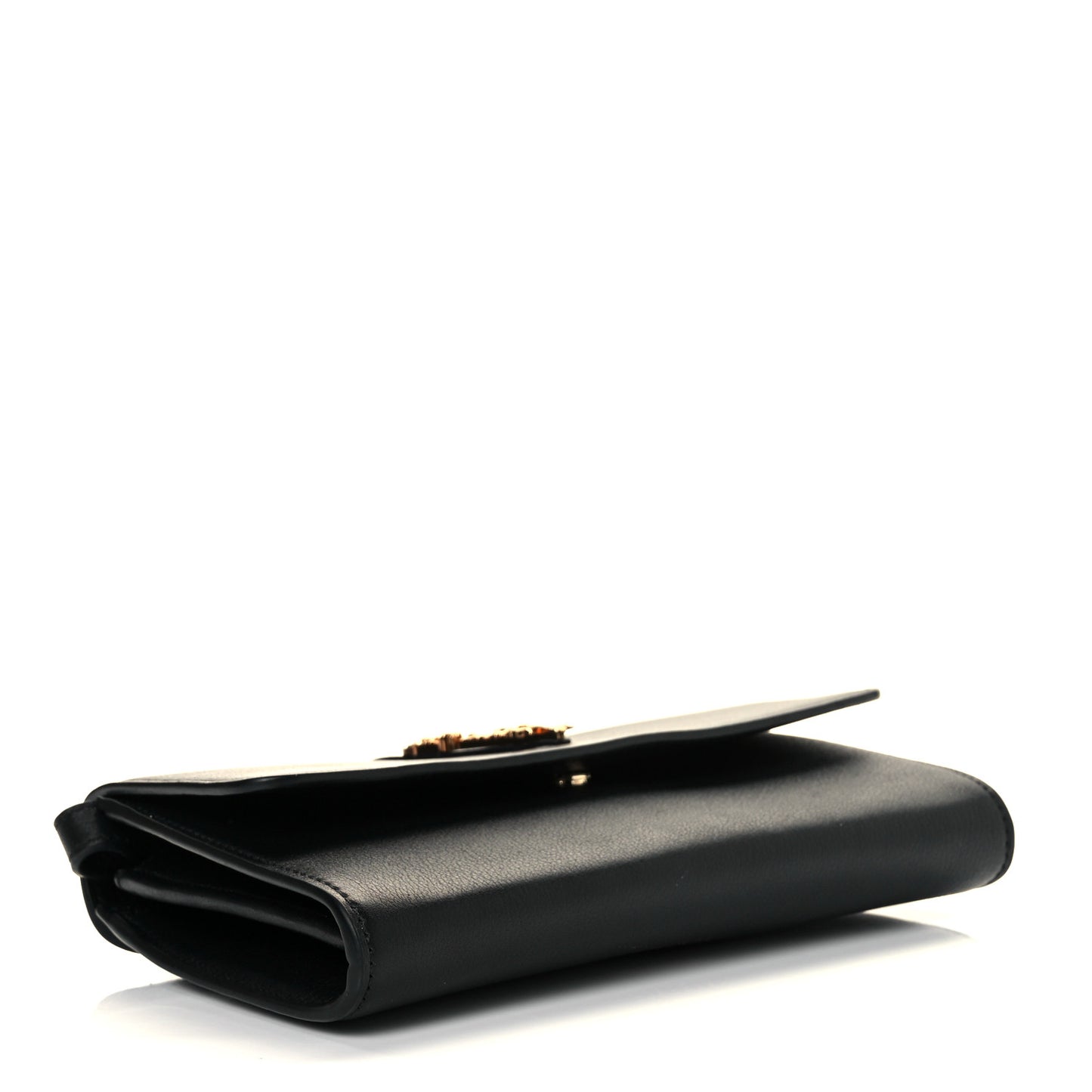 Grained Calfskin Virtus Wallet On Chain Black