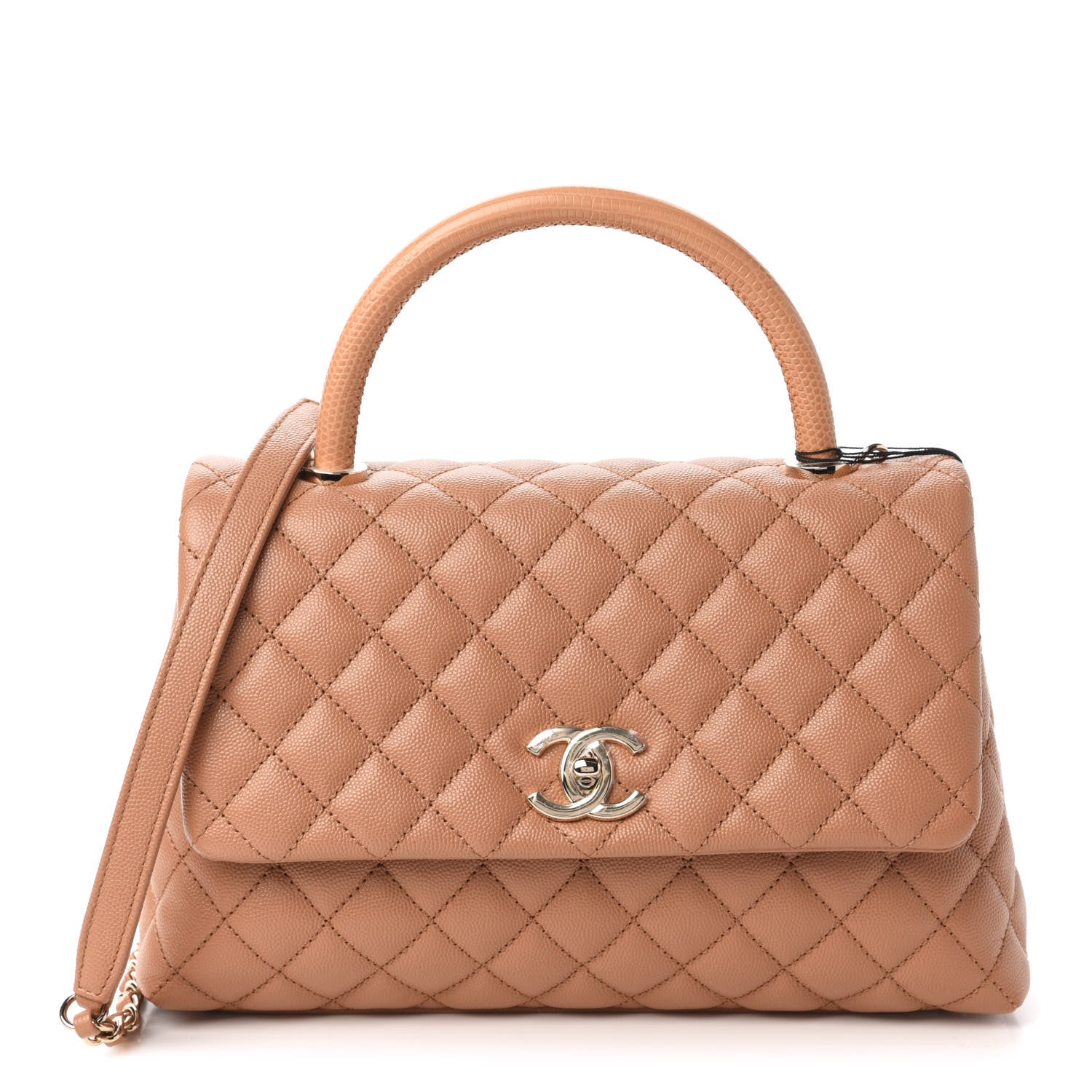 Chanel Caviar Quilted Lizard Embossed Small Coco Handle Flap Brown 1 of 10