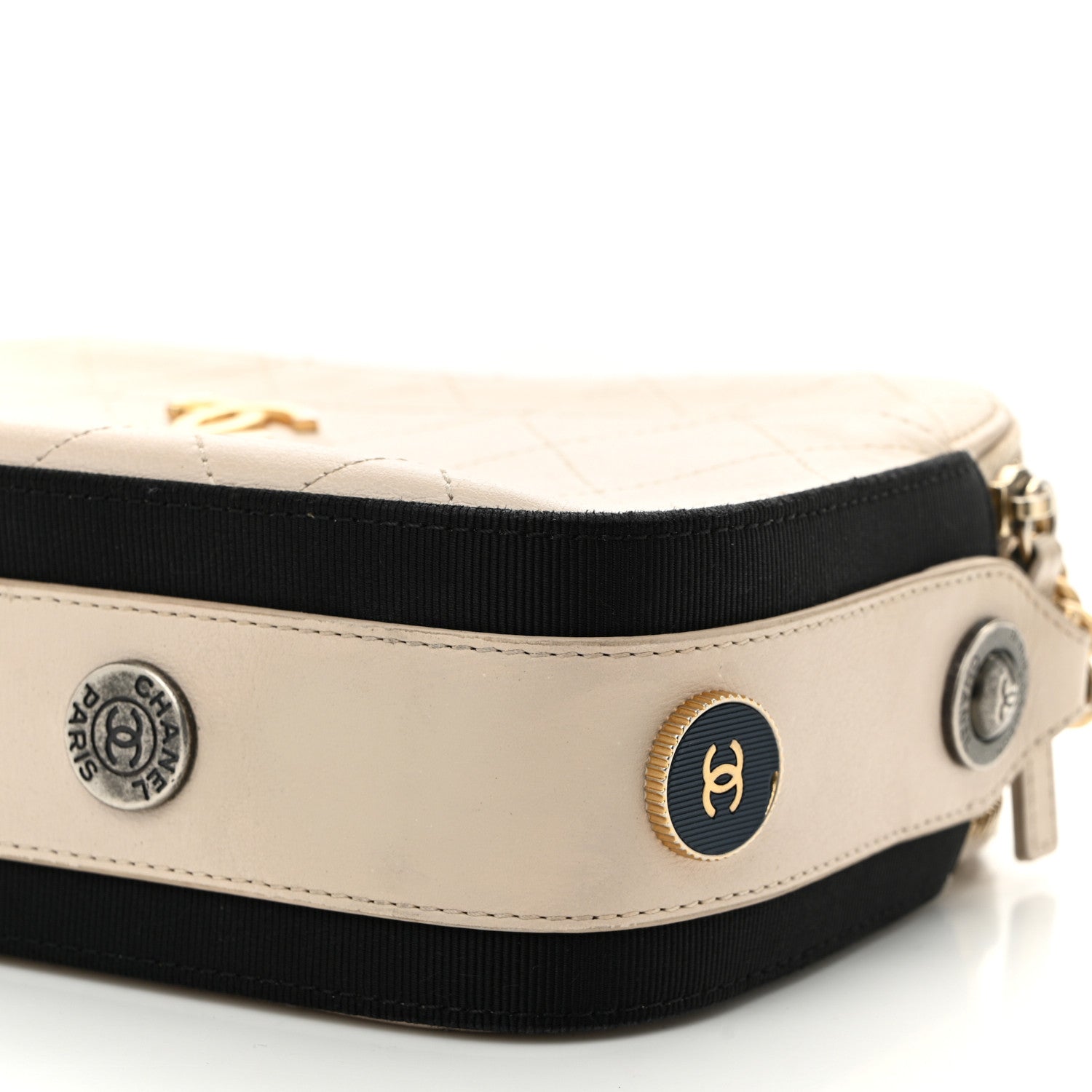 Chanel Calfskin Grosgrain Stitched Button Up Camera Case Light Grey 10 of 12