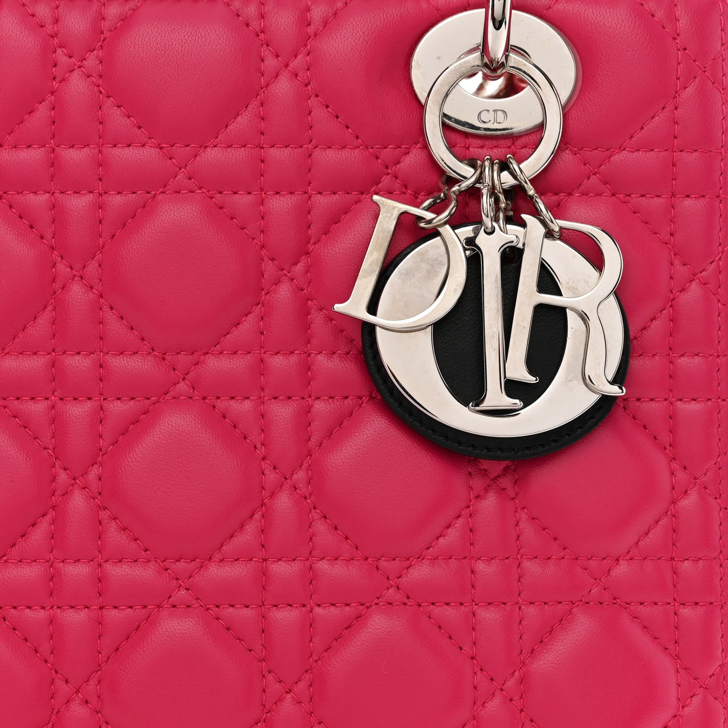 Lambskin Cannage Medium Tri-Color Lady Dior Fuchsia Anemone Black
