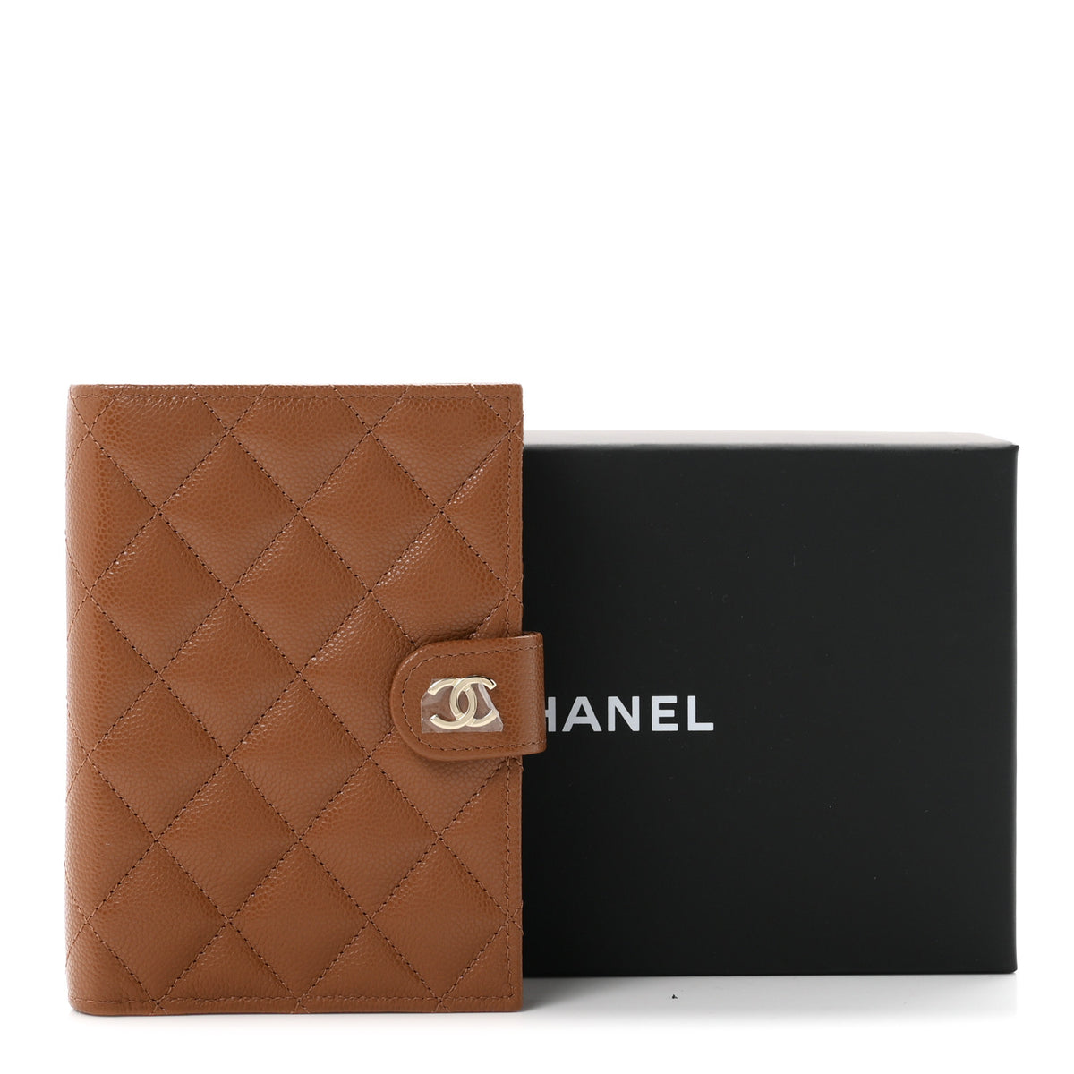 Caviar Quilted Passport Holder Camel