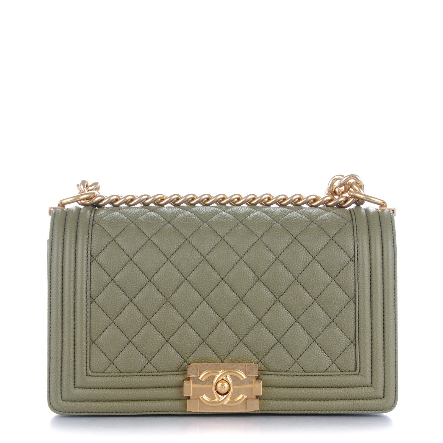 Chanel Caviar Quilted Medium Boy Flap Khaki 1 of 8