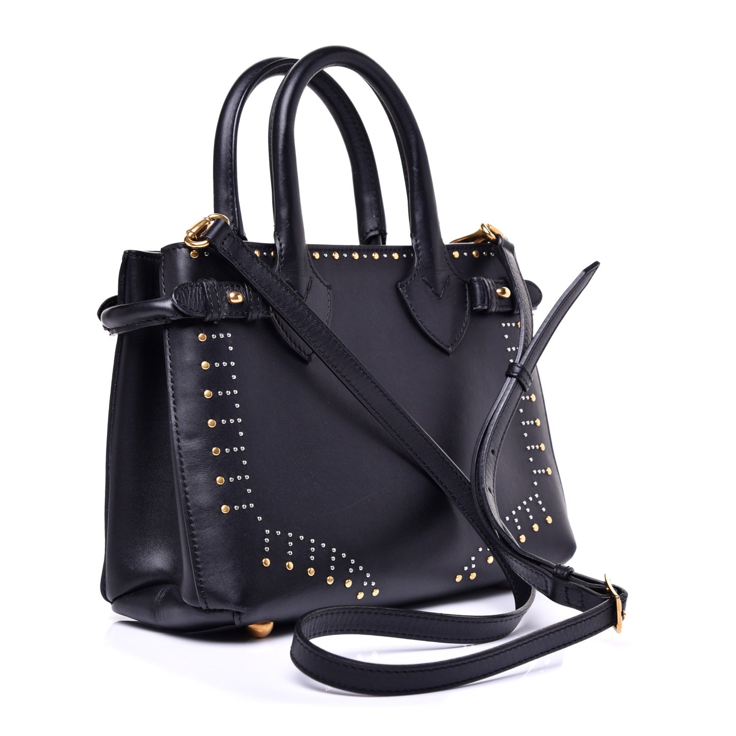 Smooth Calfskin Riveted Small Banner Tote Black