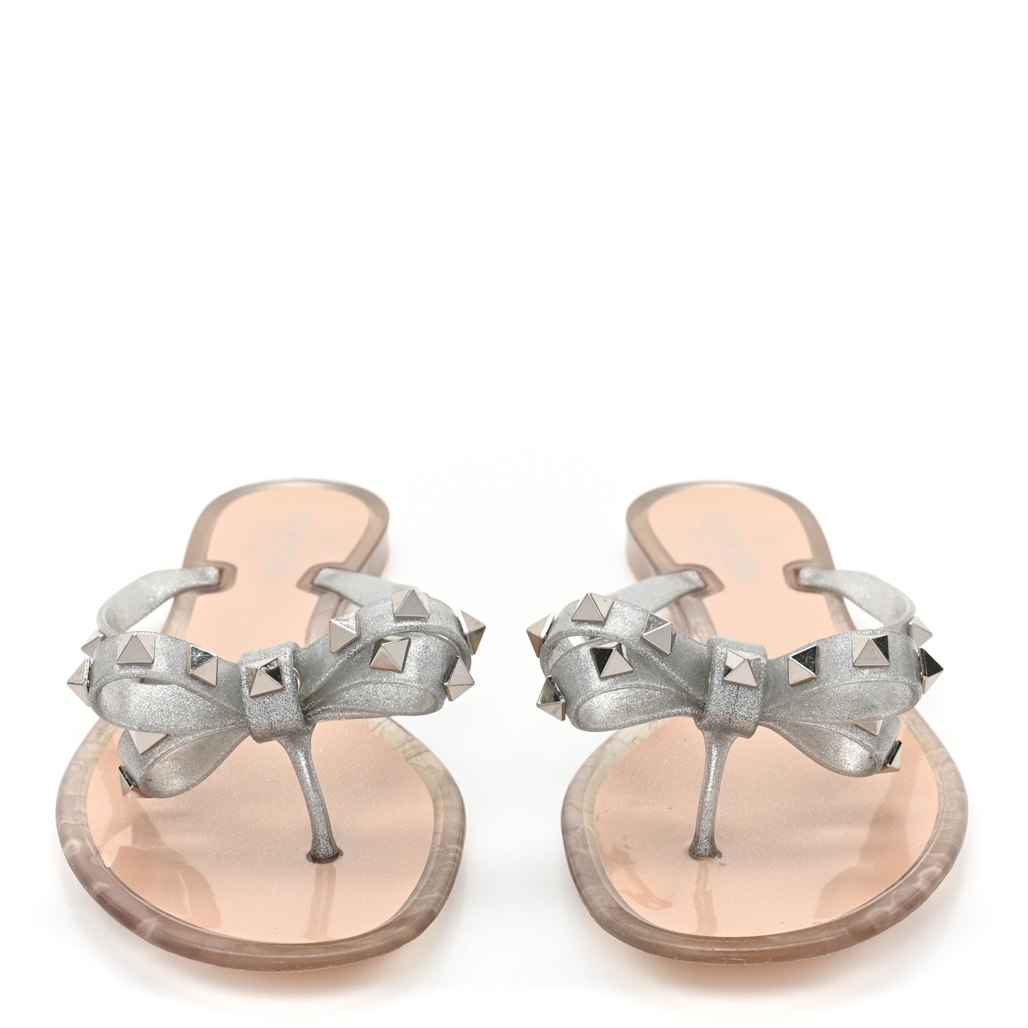 PVC Jelly Glitter Rockstud Bow Thong Sandals 39 Silver
