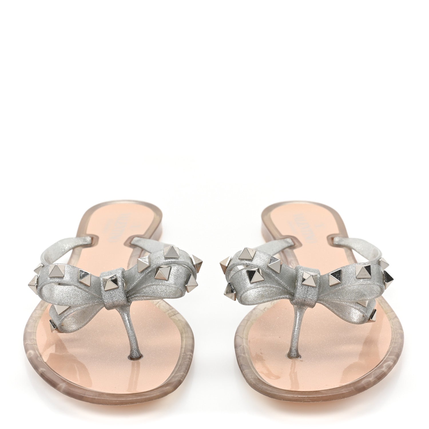 Valentino Garavani PVC Jelly Glitter Rockstud Bow Thong Sandals 39 Silver 2 of 8