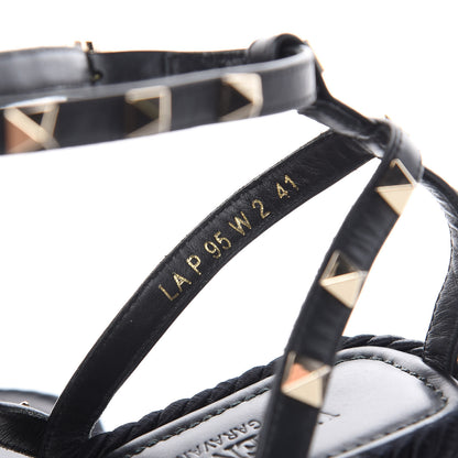 Valentino Garavani Calfskin Rockstud Ankle Strap Torchon Espadrille Caged 25/95mm Wedge Sandals 41 Black 7 of 10