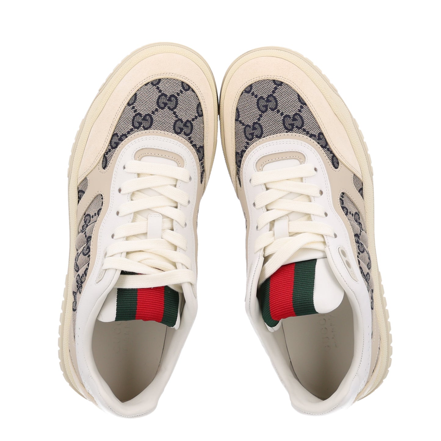 Calfskin Suede GG Monogram Re-Web Womens Sneakers 38.5 White Beige Ebony