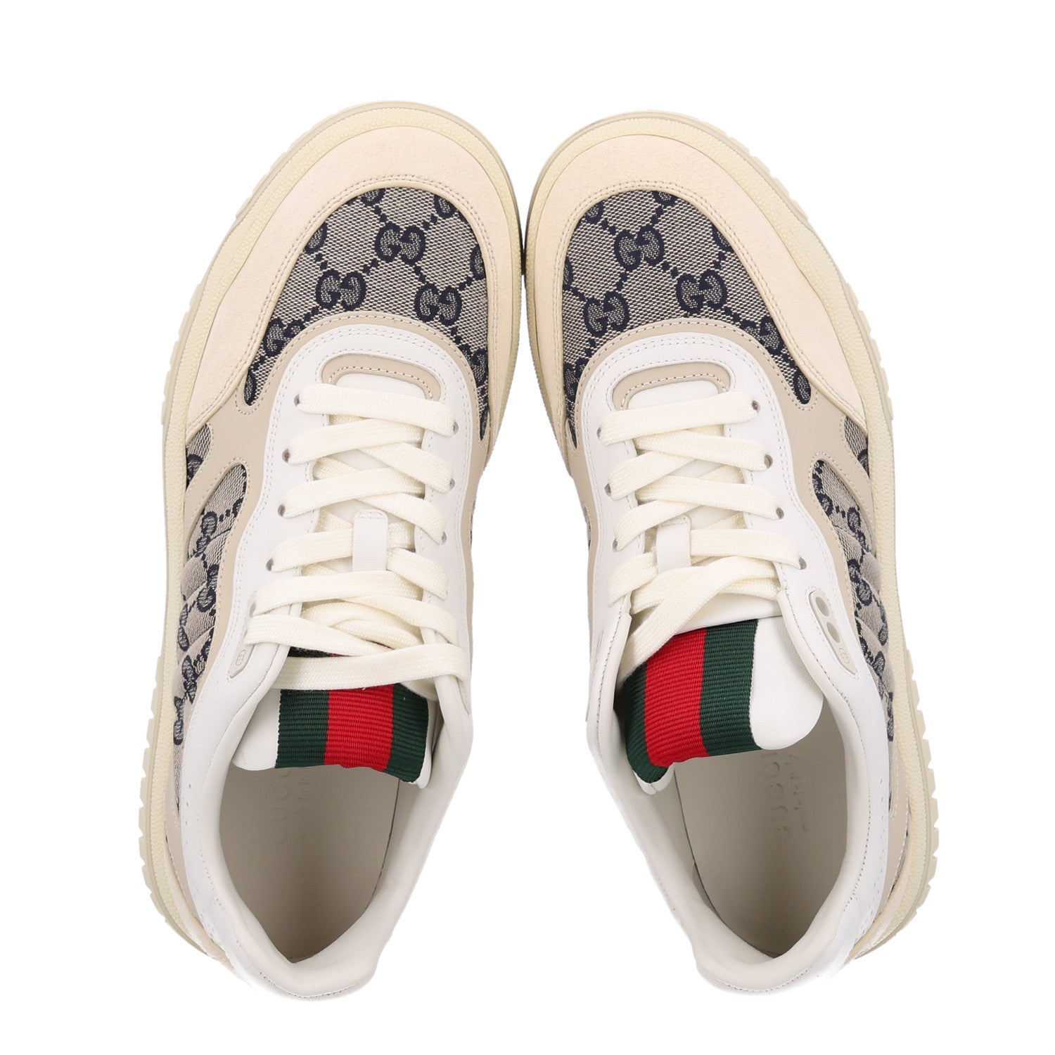 Gucci Calfskin Suede GG Monogram Re-Web Womens Sneakers 38.5 White Beige Ebony 2 of 10