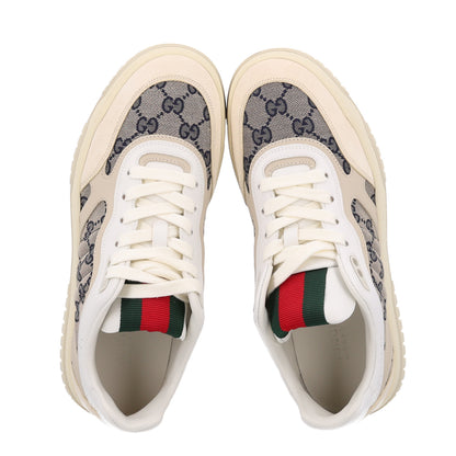 Gucci Calfskin Suede GG Monogram Re-Web Womens Sneakers 38.5 White Beige Ebony 2 of 10