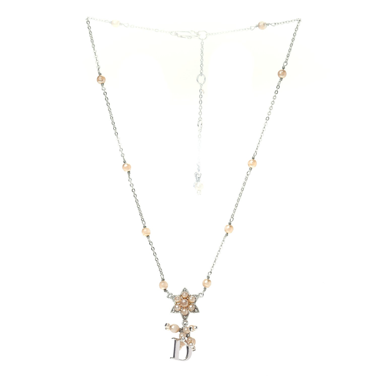 Christian Dior Pearl Logo Star Necklace Silver 3 of 4