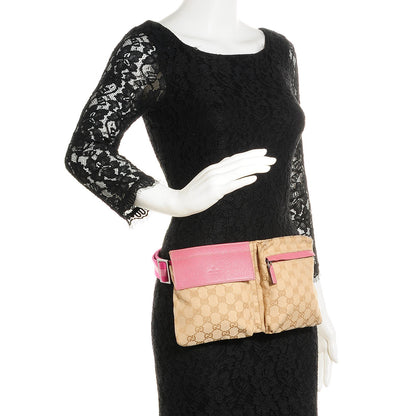 Gucci GG Monogram Web Double Pocket Belt Bag Pink 2 of 9