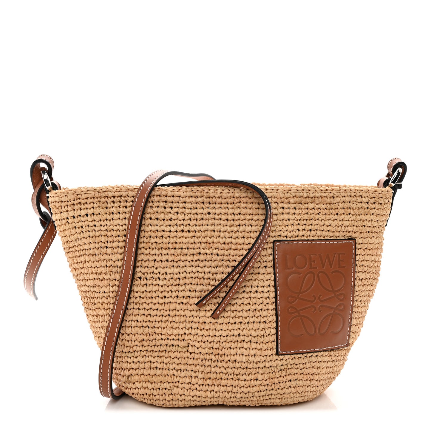 Calfskin Raffia Slit Pochette Bag Natural Tan
