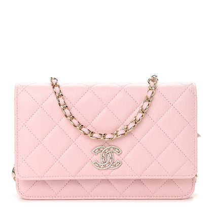 Chanel Caviar Quilted Crystal CC Wallet On Chain WOC Light Pink 1 of 12