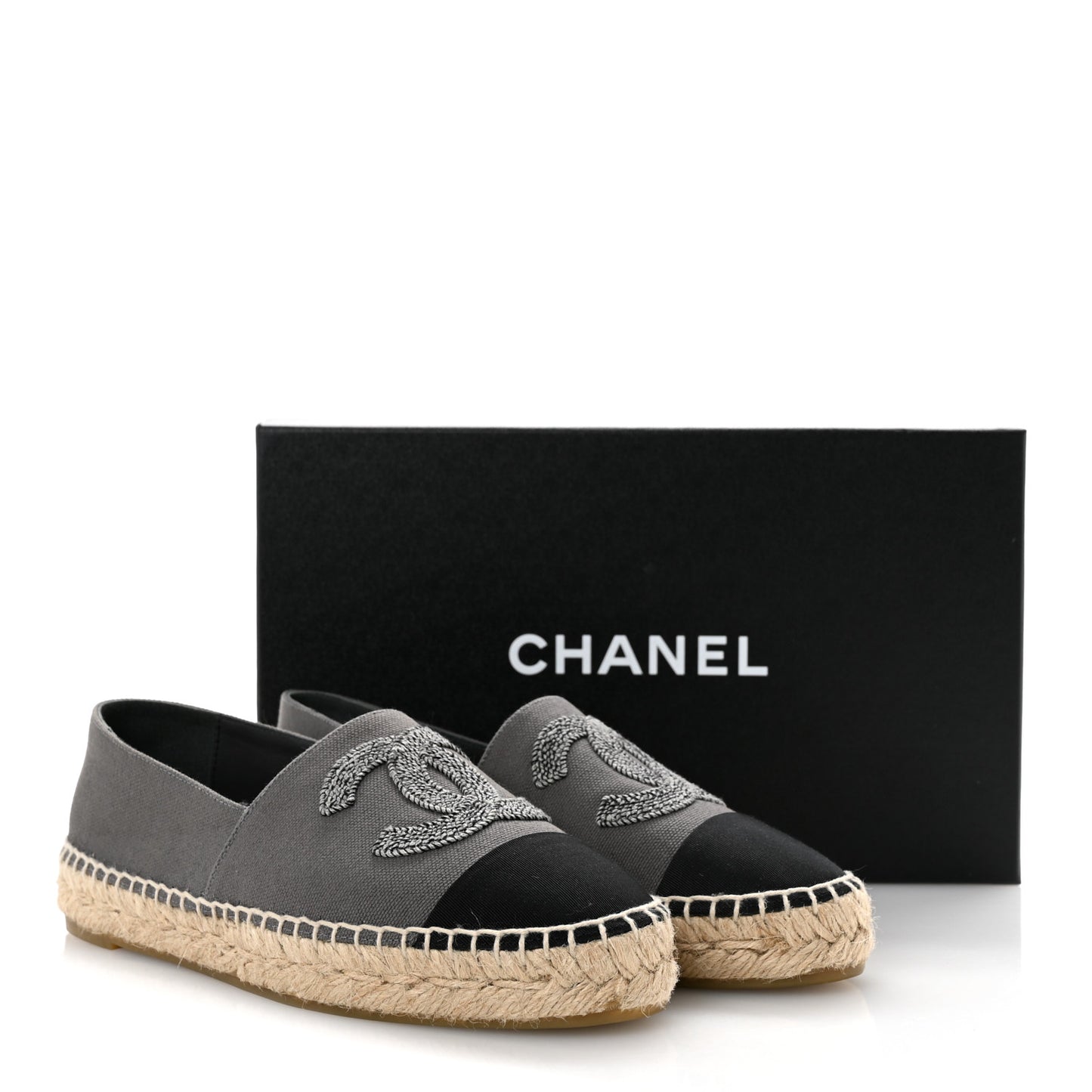 Canvas Grosgrain CC Espadrilles 36 Grey Black