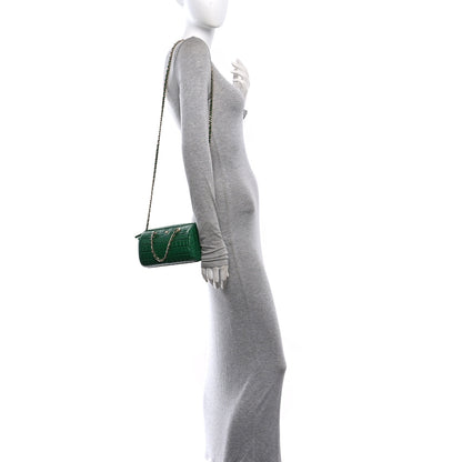 Chanel Calfskin Crocodile Embossed Mini Bowling Clutch With Chain Green 2 of 11