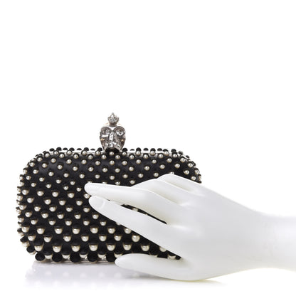 Alexander McQueen Pearl Embellished Calfskin Skull Box Clutch Black 3 of 9