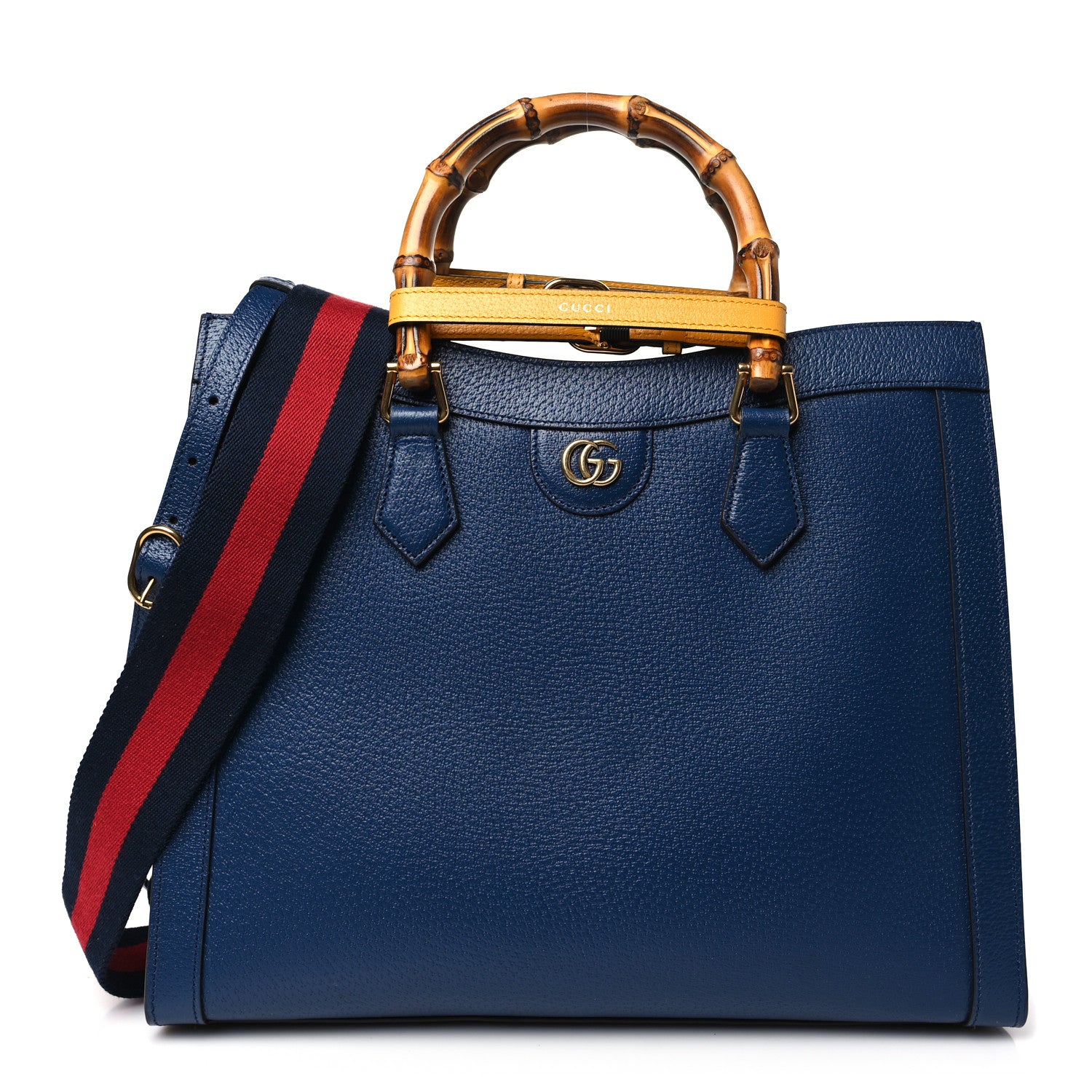 Gucci Textured Dollar Calfskin Web Medium Diana Tote Bag Royal Crop 1 of 10