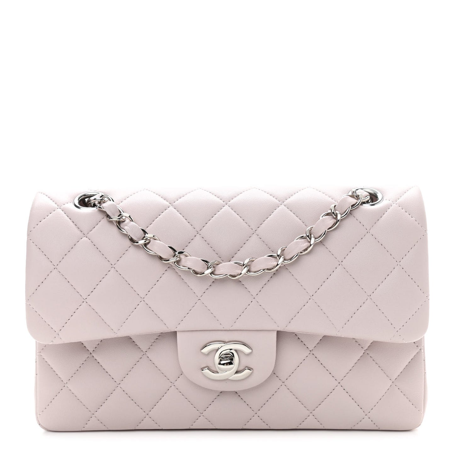 Lambskin Quilted Small Double Flap Light Purple