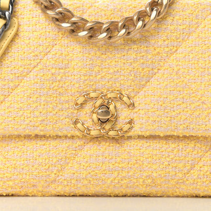 Chanel Tweed Quilted Medium Chanel 19 Flap Yellow Pink 8 of 11