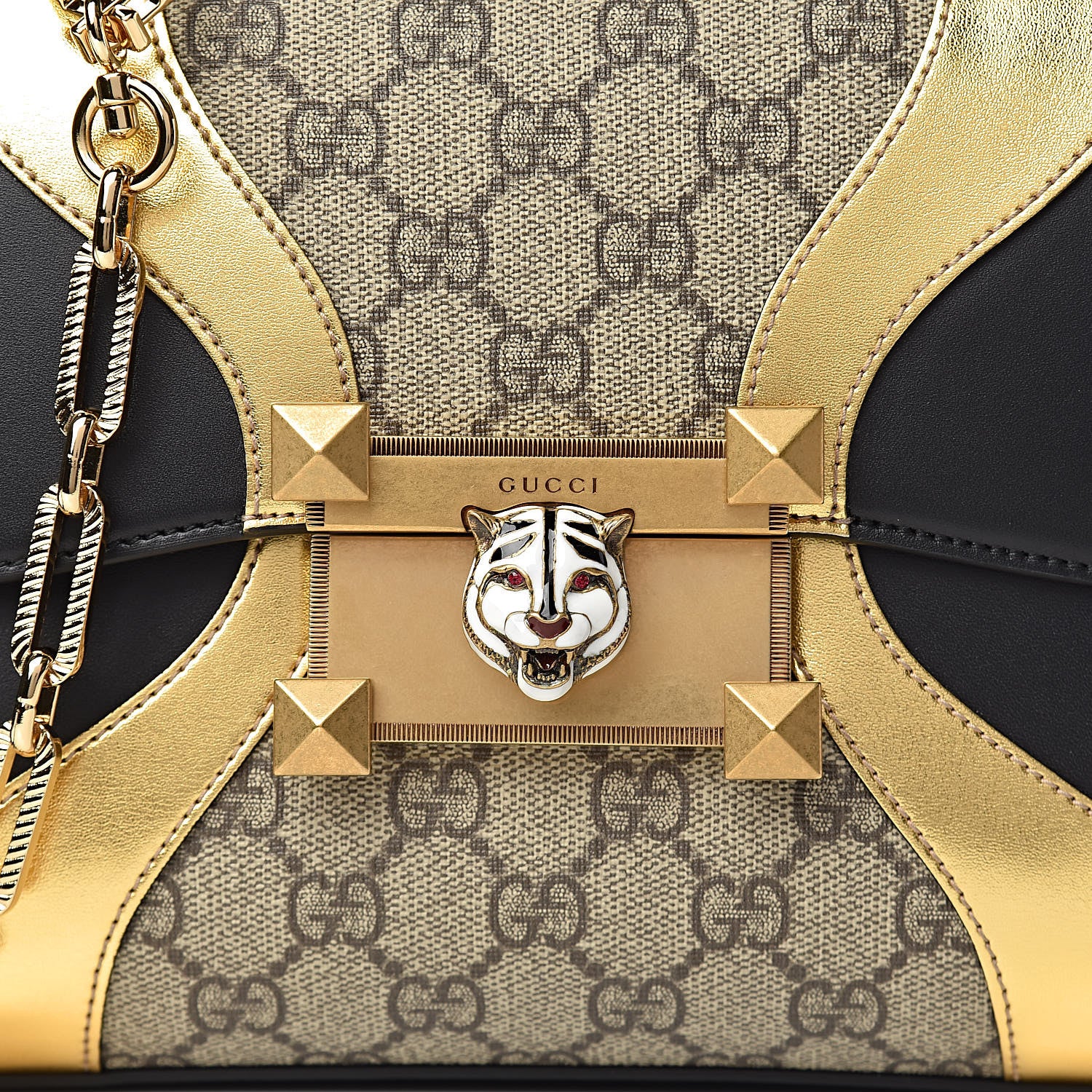 Gucci GG Supreme Monogram Small Osiride Top Handle Bag Black Gold 11 of 11