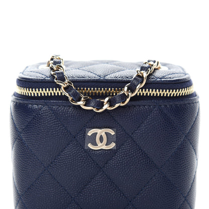Chanel Caviar Quilted Mini Vanity Case With Chain Navy Blue 8 of 10