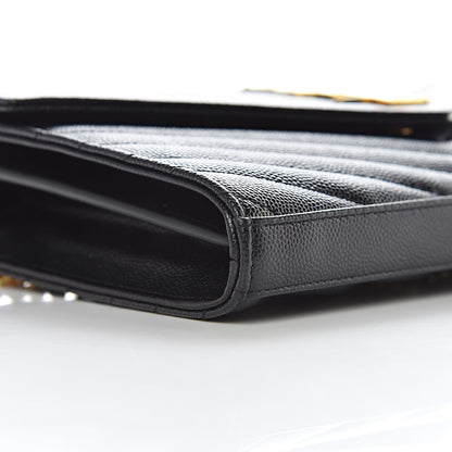 Saint Laurent Grain De Poudre Matelasse Chevron Monogram Chain Wallet Black 8 of 9