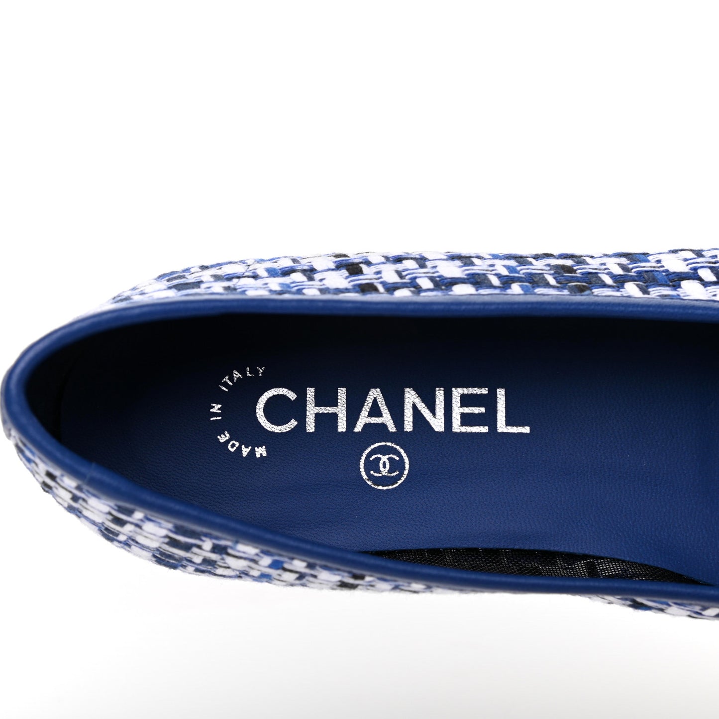 Tweed Lambskin CC Cap Toe Ballerina Flats 40 White Blue