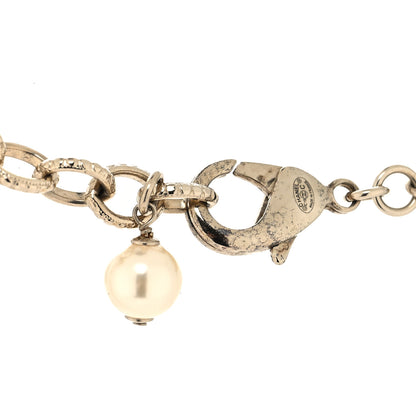 Chanel Crystal Pearl Logo Charm Necklace Gold 4 of 5