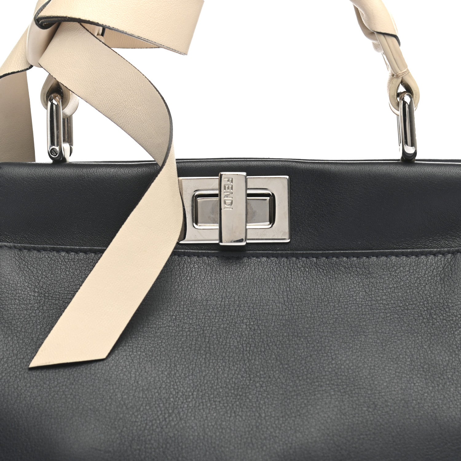 Fendi Vitello Seta Nappa Ribbon Mini Peekaboo Iconic Satchel Blue Notte Camelia 8 of 13