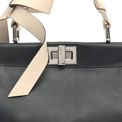 Fendi Vitello Seta Nappa Ribbon Mini Peekaboo Iconic Satchel Blue Notte Camelia 8 of 13
