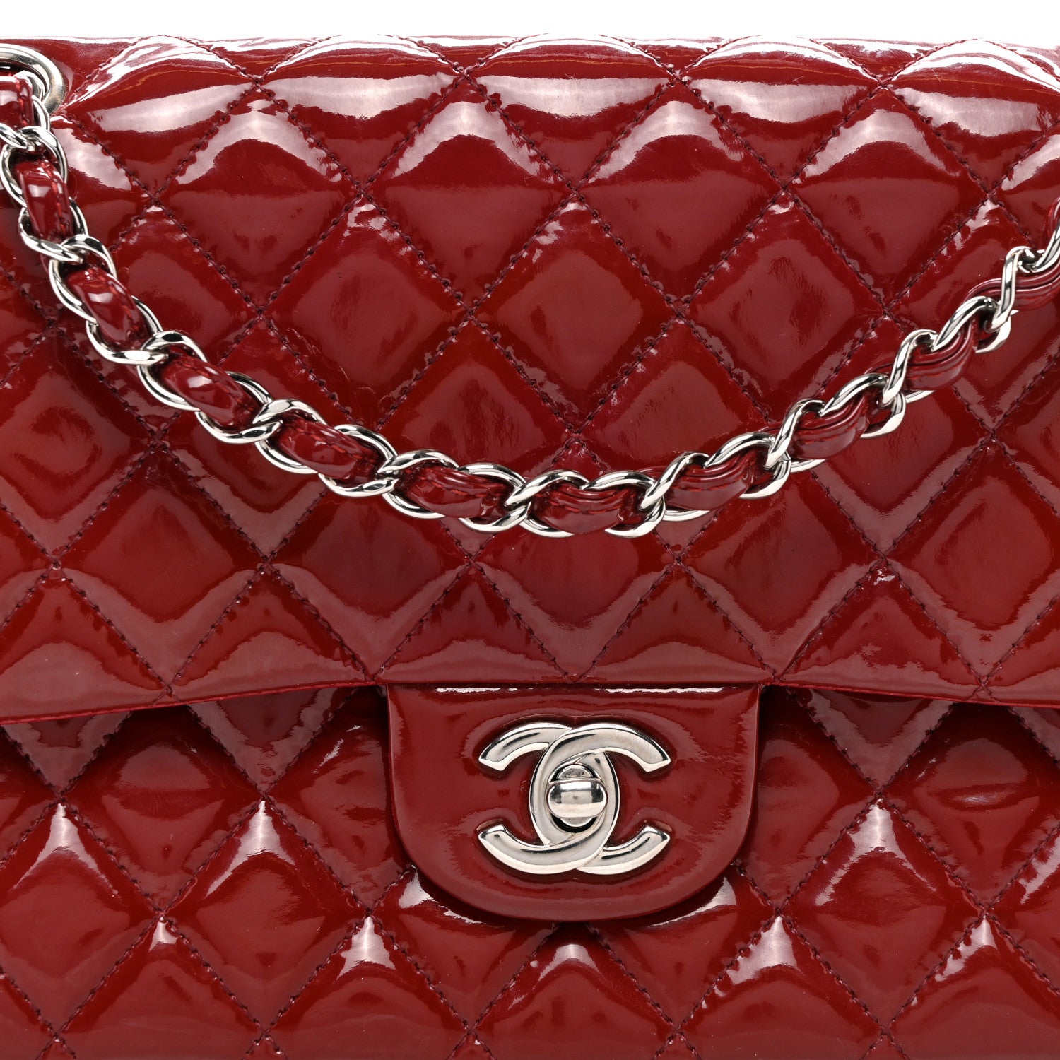 Chanel Patent Calfskin Quilted Medium Double Flap Dark Red 8 of 18