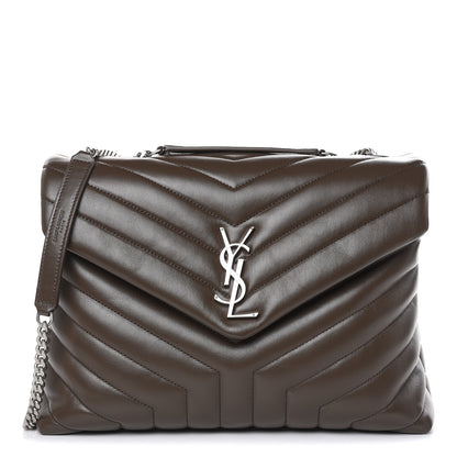 Saint Laurent Calfskin Y Quilted Monogram Medium Loulou Chain Satchel Kaki Fonce 1 of 10