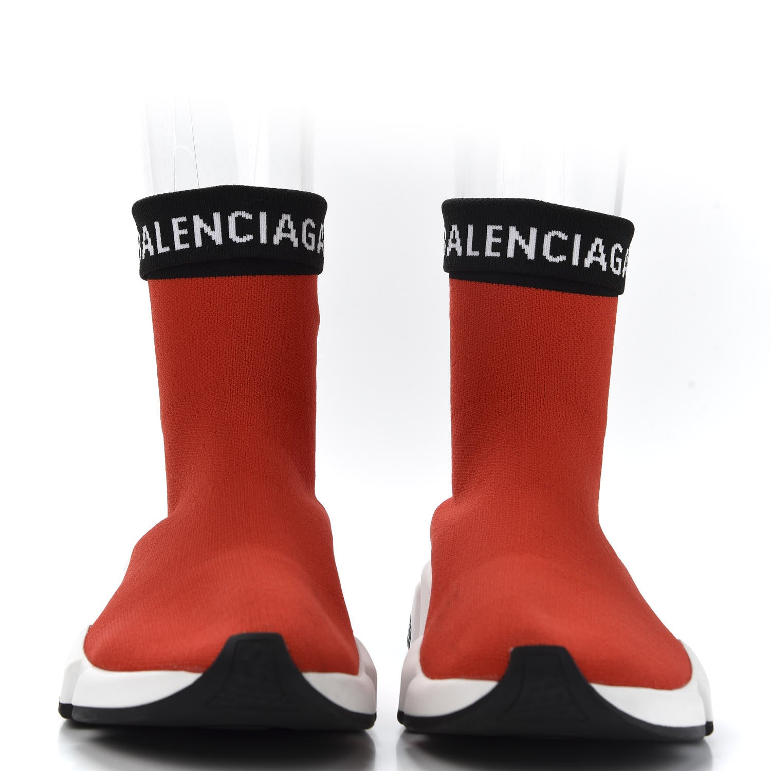 Balenciaga Neoprene Knit Mens Speed Cuffed Sneakers 39 Red Black White 2 of 12