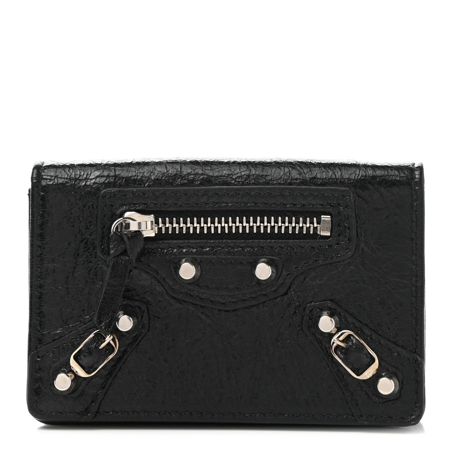 Agneau Classic Silver Hardware Card Case Black